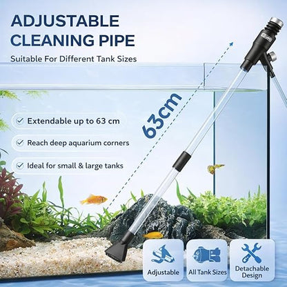 YEE Aquarium Water Changer Gravel Cleaner – Manual Siphon Vacuum Pump Fish Tank Cleaning Tool with Adjustable Pipe, Built-in Filter Screen & 200cm Drain Hose for Easy Water Change