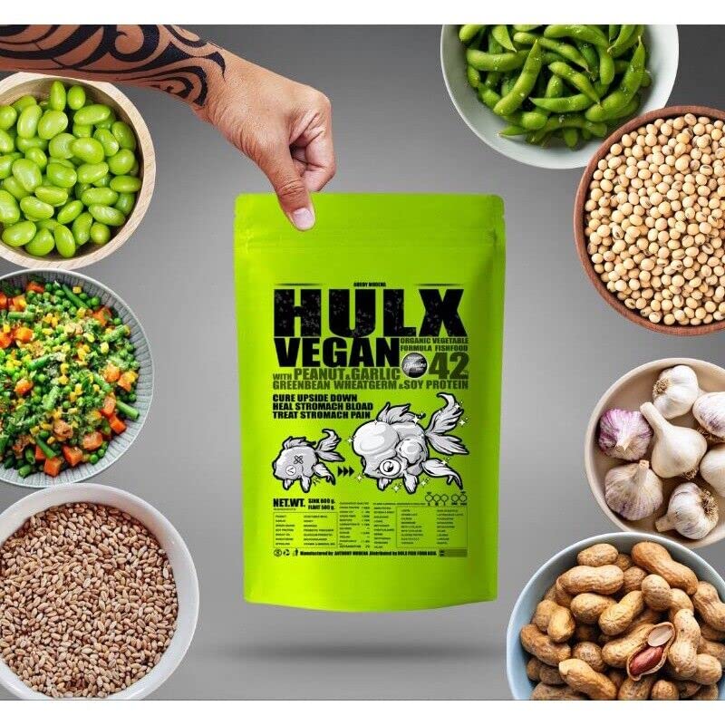 Hulx VEGEN Vegetable (Peanut, Garlic, Greenbean, Wheatgerm & Soy) Formula Sinking Pellet Fish Food, 500G)