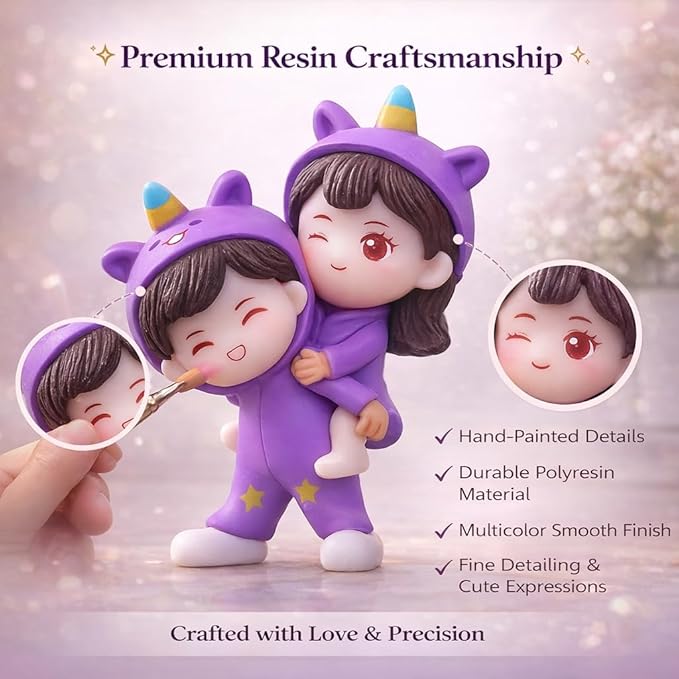 petzlifeworld Purple Miniature Cute Couple Statue – Girl on Boy’s Shoulder Resin Showpiece | Romantic Gift for Girlfriend, Boyfriend, Husband, Wife | Mini Desk & Car Dashboard Decor (6 cm)