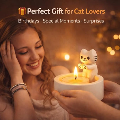 petzlifeworld Cat Candle Holder (Candle Not Included) Cute Cartoon Kitten Tealight Holder, Resin Candle Stand for Home Decor, Warming Paws Candle Holder, Gift for Women Girls Cat Lovers Bedroom Table Decor
