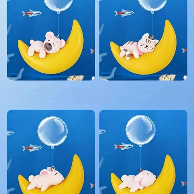 PetzLifeworld 2 Pcs Floating Yellow Half Moon Sleeping Pet Aquarium Toys Mini Fish Tank Attractive Cute Decoration, Miniature Resin Decors (Rabbit)