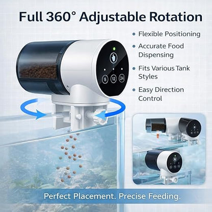 Yee Automatic Fish Feeder with Programmable 8H/12H/24H Timer | 360° Rotating Design | LED One-Touch Control | Works with Flakes, Pellets & Granules | for Aquariums, Tanks & Ponds by petzlifeworld