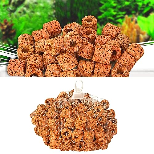 YEE Red Porous Ceramic Ring and Net Bag Aquarium Filter Media for Enhancing Water Quality and Clarity (500 G)