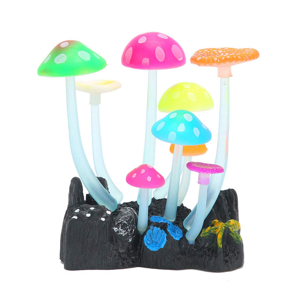 Petzlifeworld Glowing Effect Artificial Mushroom Aquarium Plant Decor Ornament Decoration for Fish Tank Landscape