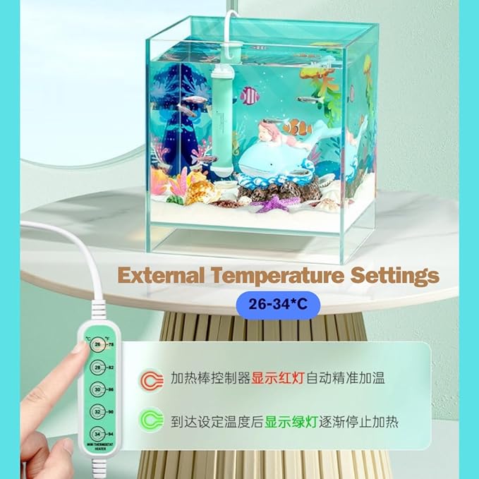 Nepall Mini Metal Aquarium Fish Tank and Bowl Heater with External Temperature Control and Thermostat Suitable for Fish,Turtle | Auto Cutoff | Safe and Blast Proof | Over Heat Protection