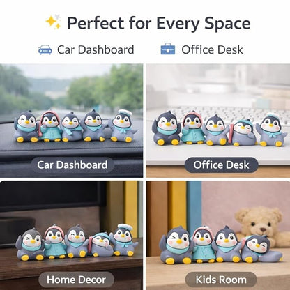 petzlifeworld 6 Pcs Cute Winter Penguin Miniature Figurines – Resin Mini Penguins for Home Decor, Car Dashboard, Office Desk Decoration – Adorable Gift for Kids, Couples & Friends