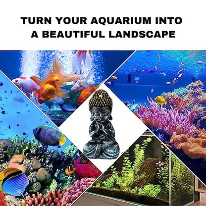 Petzlifeworld 7.5 Inch (19 * 10 * 8.5 Cm) Sitting Buddha Statue for Aquarium & Fish Tank Decoration | Home Decoration & Table Desk Decoration | Realistic Look | Gold Head