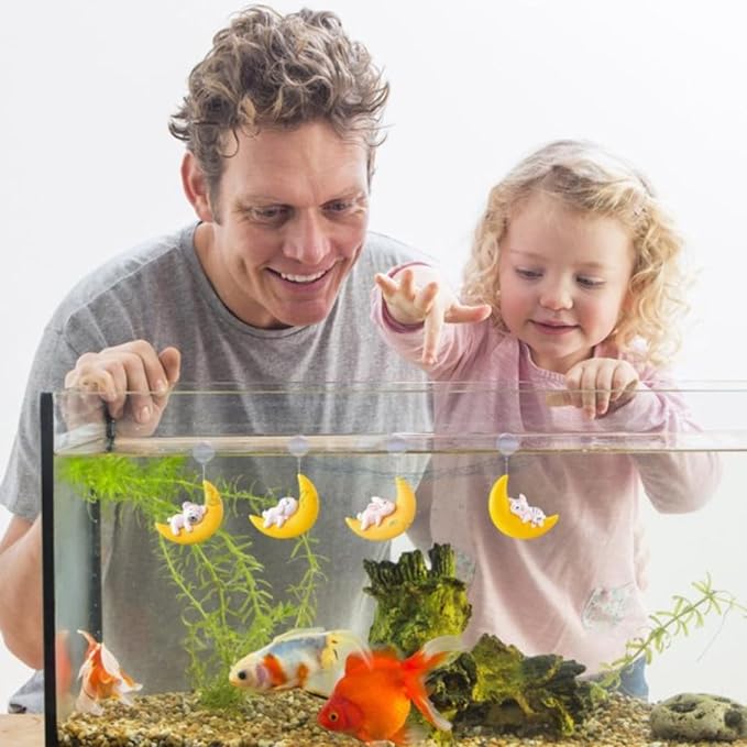 PetzLifeworld 2 Pcs Floating Yellow Half Moon Sleeping Pet Aquarium Toys Mini Fish Tank Attractive Cute Decoration, Miniature Resin Decors (Rabbit)
