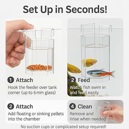 petzlifeworld Corner Acrylic Floating and Sinking Fish Food Feeder for Nano Aquariums | Ideal for Betta, Guppy, and Shrimp Tanks | Fits up to 6mm Glass
