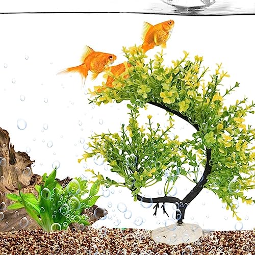PetzLifeworld 12 Inch (30 * 26 * 13 Cm) Green Colour Bush Plastic Aquarium Tree for Fish Tank Ornament Natural Design Decorations (ST-1042)
