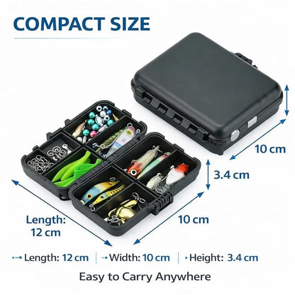 petzlifeworld Mini  and small Portable Fishing Tackle Box, 1pc Black Multi-Compartment Organizer with Lockable Lid & Design, Durable Lure Storage Case for Hooks, Rigs & Fishing Gear, Ideal for Anglers & Outdoor Use