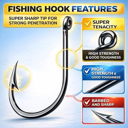 Petzlifeworld 100 Pcs Carbon Steel Fishing Hooks with Storage Box | Strong, Sharp & Rust Resistant Fish Hooks for Freshwater & Saltwater Fishing | Size 5