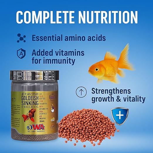 WA Wa Eterno Gold Fish Sinking Pellets Fish Food,220G(500Ml)|45% High Protein Feed Enriched With Aminoacids Vitamins And Minerals For Premium Grade Gold Fish By Petzlifeworld