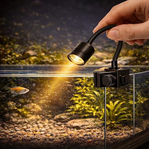 Petzlifeworld Mini LED Aquarium Spotlight 1W | Adjustable Focus Warm Light | Waterproof Submersible Lamp for Fish Tank & Aquarium Plants | Compact Clip-On Design Brand: VAYINATO