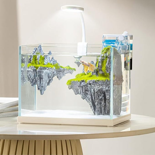 Petzlifeworld Mini Micro Sky City Landscape Ultra Clear 4K Glass Aquarium Fish Tank Complete Set with Filter, Light, Sand, Decoration (Landscape) Suitable for Betta, Desktop and Gifting |18 * 14 * 13 CM