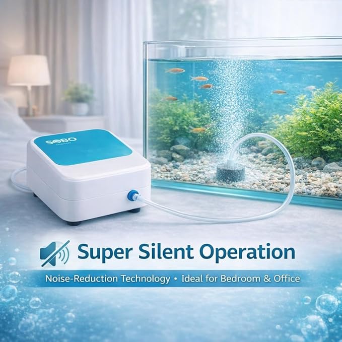 SOBO Super Silent Aquarium Air Pump AQ-003 | 3W Single Outlet Oxygen Pump | 3L/min Output | Includes 1M Air Tube & Air Stone