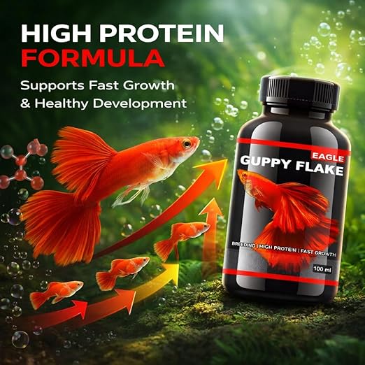petzlifeworld Eagle Guppy Flake (100ml) High Protein Aquarium Fish Food | Ideal for Guppy, Tetra, Endler & Other Small Fish | Breeding Support, Fast Growth, Colour Enhancement | Added Vitamins & Minerals