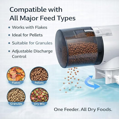 Yee Automatic Fish Feeder with Programmable 8H/12H/24H Timer | 360° Rotating Design | LED One-Touch Control | Works with Flakes, Pellets & Granules | for Aquariums, Tanks & Ponds by petzlifeworld