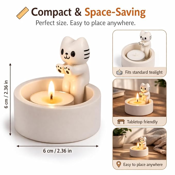 petzlifeworld Cat Candle Holder (Candle Not Included) Cute Cartoon Kitten Tealight Holder, Resin Candle Stand for Home Decor, Warming Paws Candle Holder, Gift for Women Girls Cat Lovers Bedroom Table Decor