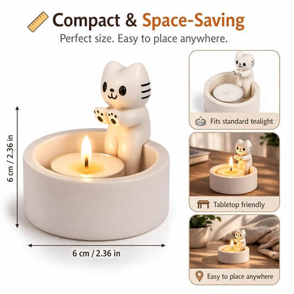petzlifeworld Cat Candle Holder (Candle Not Included) Cute Cartoon Kitten Tealight Holder, Resin Candle Stand for Home Decor, Warming Paws Candle Holder, Gift for Women Girls Cat Lovers Bedroom Table Decor