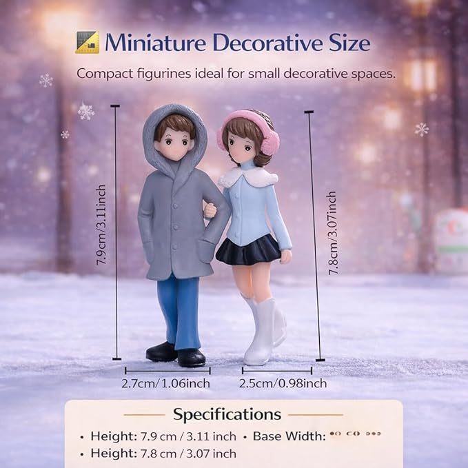 Petzlifeworld Miniature Snow Couple Figurines Romantic Hand-Holding Pair for DIY Fairy Garden, Terrarium, Aquarium & Christmas Village Decor – Cute Winter Mini Figurine Set for Tabletop Decoration & Gift