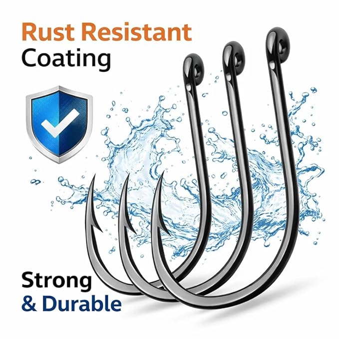 Petzlifeworld 100 Pcs Carbon Steel Fishing Hooks with Storage Box | Strong, Sharp & Rust Resistant Fish Hooks for Freshwater & Saltwater Fishing | Size 5