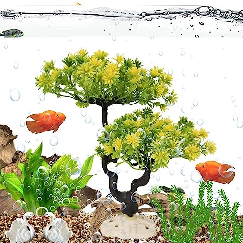 PetzLifeworld 11 Inch (28 * 20 * 14Cm) Green Colour Bush Plastic Aquarium Tree for Fish Tank Ornament Natural Design Decorations (ST-1049)