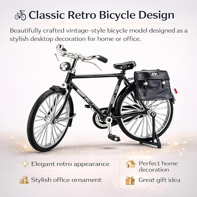 Petzlifeworld Mini Retro Alloy Bicycle Model – Classic Black DIY Bicycle Figurine, Vintage Style Desktop Ornament, Alloy Metal Bicycle Model Kit with Assembly Parts