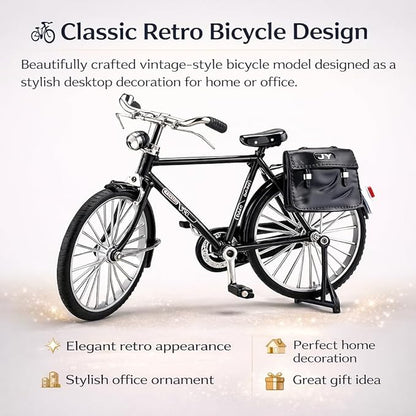 Petzlifeworld Mini Retro Alloy Bicycle Model – Classic Black DIY Bicycle Figurine, Vintage Style Desktop Ornament, Alloy Metal Bicycle Model Kit with Assembly Parts