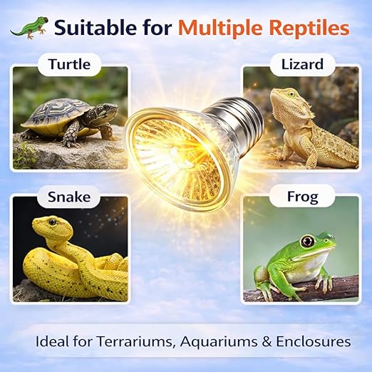 Petzlifeworld  1 Pcs Reptile UVB + UVA Heat Lamp  E27 Base, Basking Light for Turtle Tortoise Lizard Frog Snake, Dual Spectrum UV Light for Calcium Growth & Heating, Terrarium Aquarium Bulb