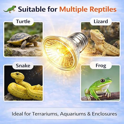 Petzlifeworld  1 Pcs Reptile UVB + UVA Heat Lamp  E27 Base, Basking Light for Turtle Tortoise Lizard Frog Snake, Dual Spectrum UV Light for Calcium Growth & Heating, Terrarium Aquarium Bulb
