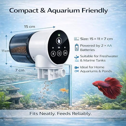 Yee Automatic Fish Feeder with Programmable 8H/12H/24H Timer | 360° Rotating Design | LED One-Touch Control | Works with Flakes, Pellets & Granules | for Aquariums, Tanks & Ponds by petzlifeworld