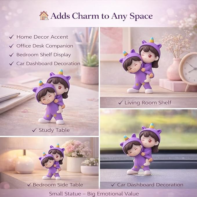 petzlifeworld Purple Miniature Cute Couple Statue – Girl on Boy’s Shoulder Resin Showpiece | Romantic Gift for Girlfriend, Boyfriend, Husband, Wife | Mini Desk & Car Dashboard Decor (6 cm)