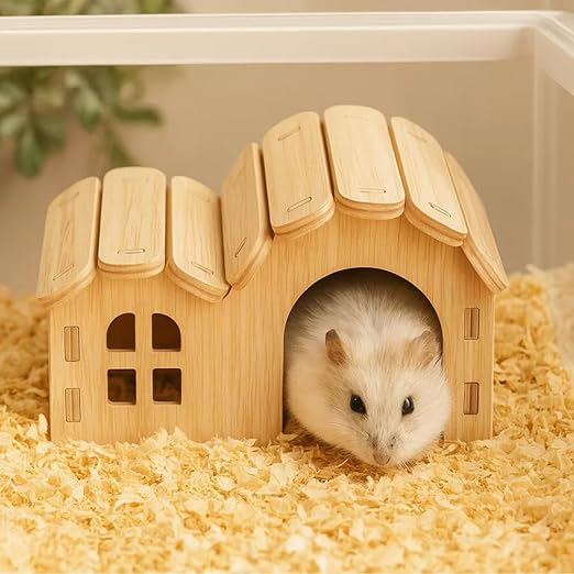 petzlifeworld Wooden Hamster Hut House, Water Proof Small Animal Cage Accessories, Chew-Resistant Hideout for Dwarf Hamster, Gerbil, Rat, Hedgehog & Sugar Glider (Hut Type, Wooden)