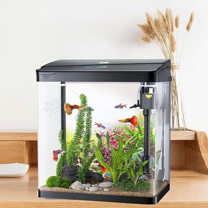Nemo (RX-230 Thunder Black) Aquarium Starter Kit Small Acrylic Betta Fish Tank Desktop with Filter Pump LED Light, Crystal Clear 360° Viewing, Shatter-Resistant & Leak-Proof Base|Size - 28*23*16cm