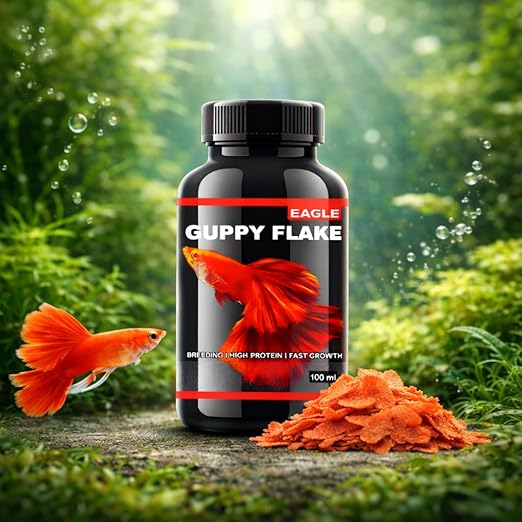 petzlifeworld Eagle Guppy Flake (100ml) High Protein Aquarium Fish Food | Ideal for Guppy, Tetra, Endler & Other Small Fish | Breeding Support, Fast Growth, Colour Enhancement | Added Vitamins & Minerals