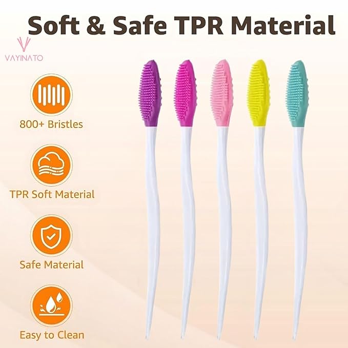 Petzlifeworld 4-Pack Silicone Curved Long Handle Toothbrush for Small & Large Dogs (Random Color) Dual-Sided Gentle Teeth & Tongue Cleaning Brush