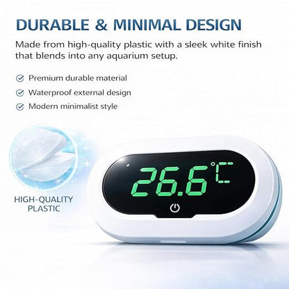 YEE Digital Aquarium Thermometer with LCD Display, High Accuracy ±0.1°C Fish Tank Temperature Monitor, Touch Wake-Up Screen, 0-50°C Temperature Range