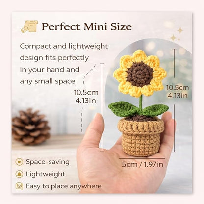 petzlifeworld Hand-Knitted Sunflower Potted Plant, Crochet Artificial Flower Decoration, Mini Yarn Knitted Sunflower Pot, Cute Desktop Decor, Handmade Simulation Flower Gift for Home Office Table Decor