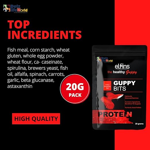 petzlifeworld Horizone (Pack of 3) Healthy Food Combo for Guppy Fish | Elfins The Healthy Guppy Bits-20G, Horizone Royal Breeding for Guppy Fish-22G and Eagle Guppy Flake-100ML