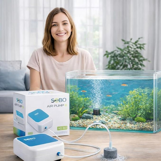 SOBO Super Silent Aquarium Air Pump AQ-003 | 3W Single Outlet Oxygen Pump | 3L/min Output | Includes 1M Air Tube & Air Stone