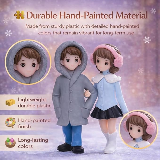 Petzlifeworld Miniature Snow Couple Figurines Romantic Hand-Holding Pair for DIY Fairy Garden, Terrarium, Aquarium & Christmas Village Decor – Cute Winter Mini Figurine Set for Tabletop Decoration & Gift