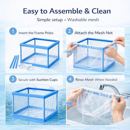 petzlifeworld FS-01 Fish Tank Breeder Net Box with Suction Cups | Blue Mesh Fry Saver for Aquarium | Isolation Box for Baby, Injured & Aggressive Fish