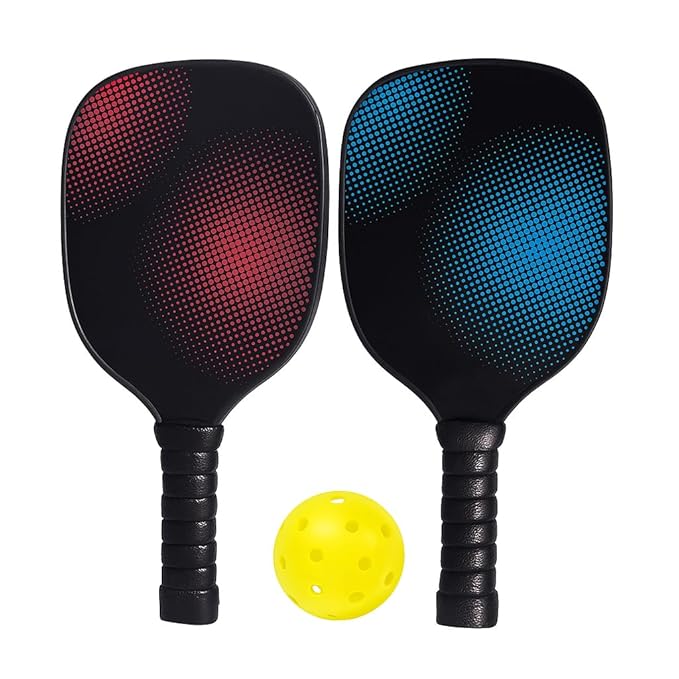 petzlifeworld Wooden Pickleball Paddle Set | 2 Lightweight Wooden Bats with Hand Grip & 1 Pickleball Ball | Easy to Use for Beginners | Durable & Comfortable Design