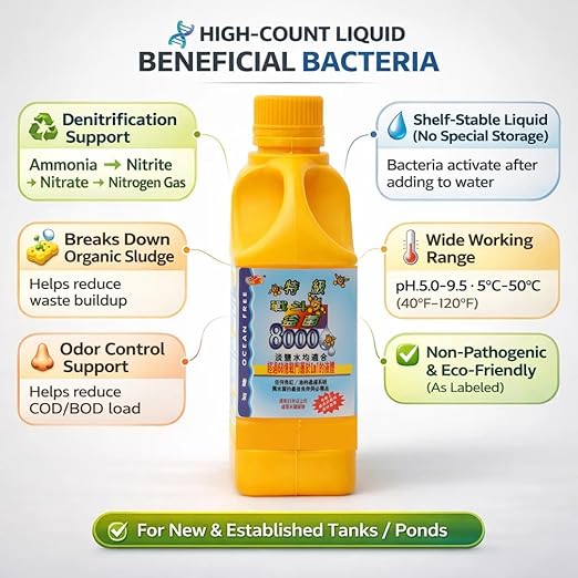 Ocean Free Super Battle Bacteria  – High Concentrated Beneficial Bacteria for Saltwater and Fresh Water Aquarium & Pond, Sludge & Odor Reduction and Makes Crystal Clear Aquarium