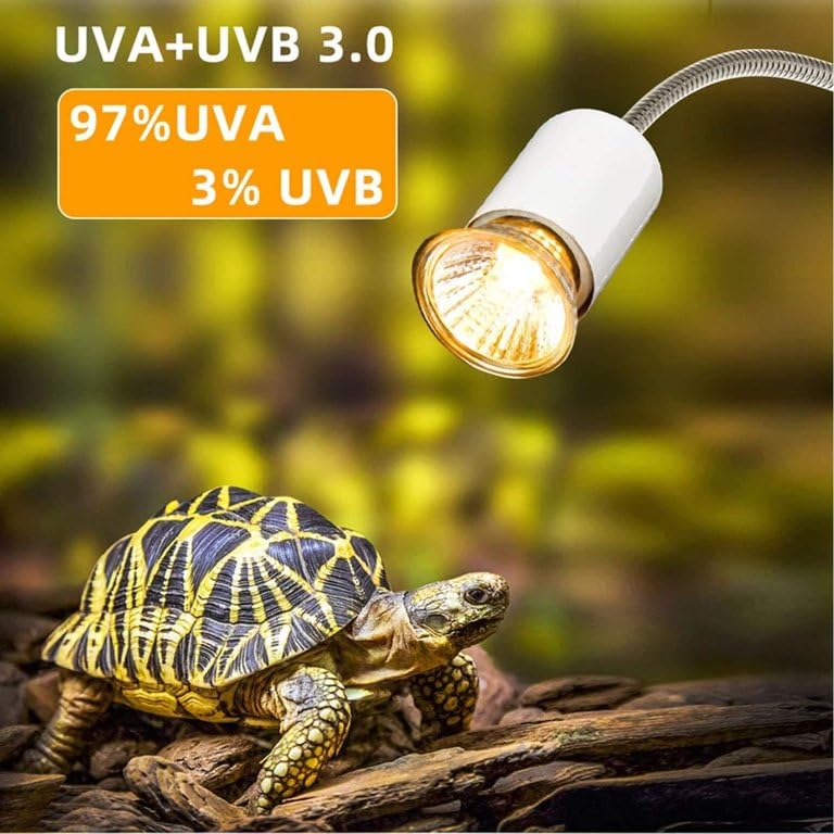 YEE White Reptile Heat Lamp, UVA UVB Light for Aquarium Turtle Tank, with 50w Basking Bulb and 360° Swivel Clamp Stand for Tortoise, Snake, Frog, Lizard, Cockatoo, Chameleon. Halogen, Yellow Light