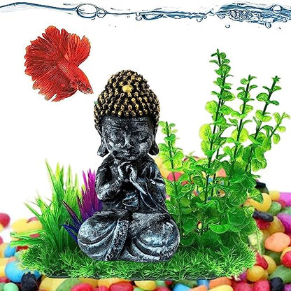 Petzlifeworld 7.5 Inch (19 * 10 * 8.5 Cm) Sitting Buddha Statue for Aquarium & Fish Tank Decoration | Home Decoration & Table Desk Decoration | Realistic Look | Gold Head