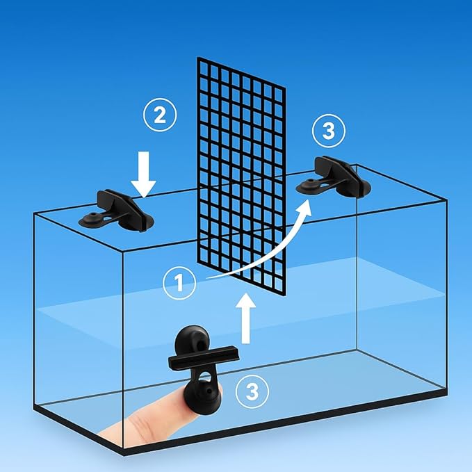 Petzlifeworld Black 4-Pcs Aquarium Divider Suction Cup Clips – Fish Tank Isolation & Breeding Partition Holder, Durable Plastic Glass Clip with Strong Suction