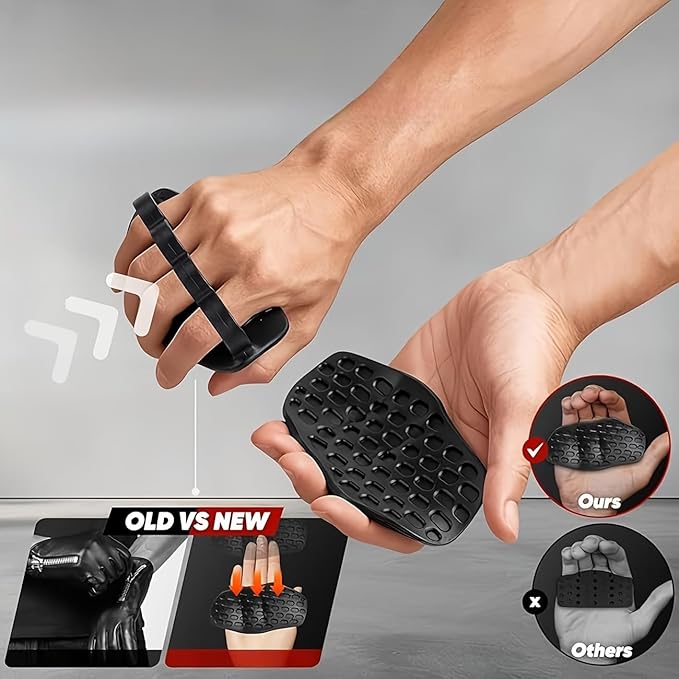 Petzlifeworld Anti-Slip Rubber Gym Workout Grips for Weight Lifting – Palm Protection Deadlift Grip Pads for Barbell, Dumbbell & Pull Ups – Ergonomic Finger Loop Lifting Grips for Men & Women (Black)