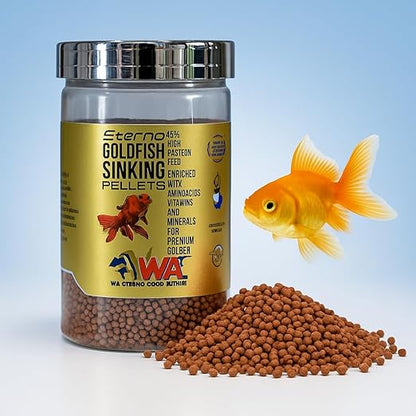WA Wa Eterno Gold Fish Sinking Pellets Fish Food,220G(500Ml)|45% High Protein Feed Enriched With Aminoacids Vitamins And Minerals For Premium Grade Gold Fish By Petzlifeworld